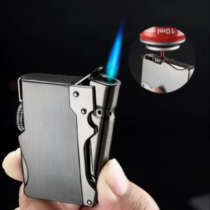 [1Pcs-Silver] Smoking Accessories NEW Portable Metal Windproof Cigar Cigarette Lighter Gift Butane Gas Lighter Unusual Torch Lighters (Without Gas)-B0CPD2Z81T