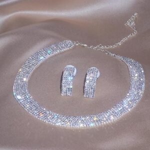 Luxury Classic Female Engagement Jewelry Fashion Crystal Necklace Earrings Set Wedding Party Bridal Jewelry Sets Bijoux-B0CYJPGK3M