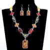 [1 PCs] Square Oval Amber African Style Women Necklace Hook Earrings Party Jewelry Set chic-B0CGTYNDQ8