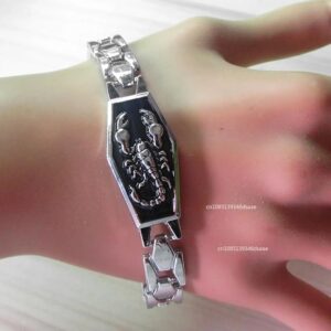 1Pcs Punk Scorpion Bracelet Personality Wristband Silicone Bangle Stainless Steel Buckle Vintage Cuff Bracelet Women Men's Jewelry-B0DS6MSVBX
