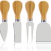 Cheese nife Set of 4 Pieces, Wooden Handle Cheese nife Set with Stainless Steel Blade, Cheese Cutter, Pizza Cutter & Fork, For Butter & Candy & Cheese Salad-B0DTVW1TTP
