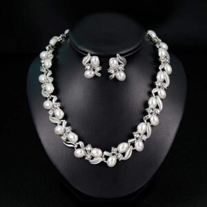 1 Set -Fashion Rhinestone Faux Pearl Necklace Earrings Women Bride Wedding Jewelry Set New Chic-B0C3MY2GR5