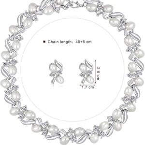 1 Set -Fashion Rhinestone Faux Pearl Necklace Earrings Women Bride Wedding Jewelry Set New Chic-B0C3MY2GR5
