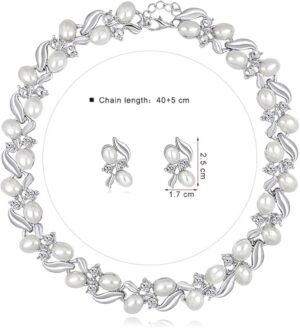 1 Set -Fashion Rhinestone Faux Pearl Necklace Earrings Women Bride Wedding Jewelry Set New Chic-B0C3MY2GR5