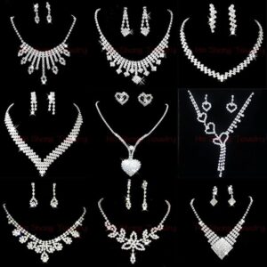 (1 Set) Rhinestone Crystal Silver Color Choker Necklace & Earrings for Women Rhinestone Statement Bridal Wedding Jewelry Sets Wholesale (700)-B0CDSCH1YN