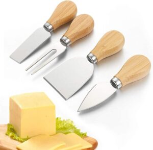 Cheese nife Set of 4 Pieces, Wooden Handle Cheese nife Set with Stainless Steel Blade, Cheese Cutter, Pizza Cutter & Fork, For Butter & Candy & Cheese Salad-B0DTVW1TTP