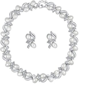 1 Set -Fashion Rhinestone Faux Pearl Necklace Earrings Women Bride Wedding Jewelry Set New Chic-B0C3MY2GR5