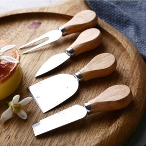 Cheese nife Set of 4 Pieces, Wooden Handle Cheese nife Set with Stainless Steel Blade, Cheese Cutter, Pizza Cutter & Fork, For Butter & Candy & Cheese Salad-B0DTVW1TTP