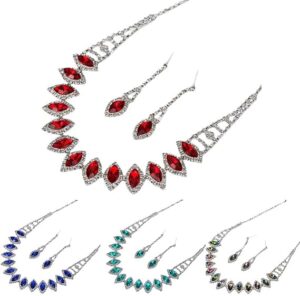 (1 Set) (Red) Rhinestone Teardrop Dangle Stud Earrings Necklace Wedding Bridal Jewelry Set-B0C6HG6PFN