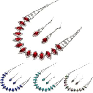 61fEQ7zcyRL._AC_SX569_ (1 Set) (Red) Rhinestone Teardrop Dangle Stud Earrings Necklace Wedding Bridal Jewelry Set-B0C6HG6PFN