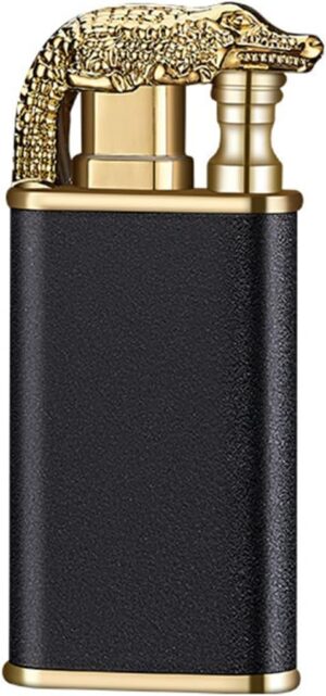 1 pcs Metal Creative Double Fire Lighter Blue Flame Windproof Open Fire Conversion Lighter Unusual Gift (Crocodile, Black) (Random Color may apply)-B0C4MDYFWX