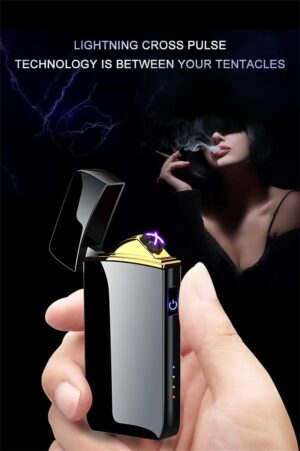 1Pcs Windproof Metal Flameless Electric Lighter Dual Arc Plasma USB Lighter LED Power Display Touch Induction Lighter (Random)-B0CD2Y7BL3