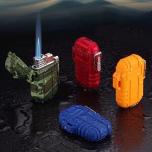 Outdoor Waterproof Lighter with Lanyard Portable Blue Flame Jet Lighter Butane Turbo Cigar Lighter Camping Wading Men's Gadgets (Random Colors)-B0CBZ3PP2T
