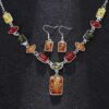 [1 PCs] Square Oval Amber African Style Women Necklace Hook Earrings Party Jewelry Set chic-B0CGTYNDQ8