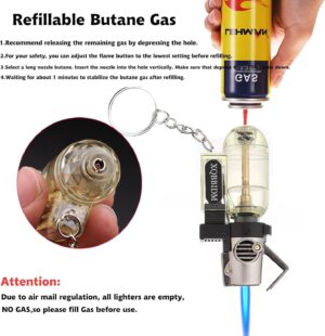 1pc Lighters, Jet Flame Torch Lighter with Keychain,Refillable Gas Butane Adjustable Flame Lighter, Cool Windproof Design Jet Torch Lighter for Candle,Grill,Outdoor,Indoor (Random)-B0DHX9D2ZP