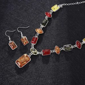 [1 PCs] Square Oval Amber African Style Women Necklace Hook Earrings Party Jewelry Set chic-B0CGTYNDQ8