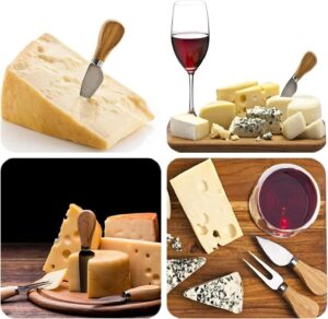 Cheese nife Set of 4 Pieces, Wooden Handle Cheese nife Set with Stainless Steel Blade, Cheese Cutter, Pizza Cutter & Fork, For Butter & Candy & Cheese Salad-B0DTVW1TTP