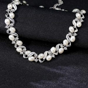 1 Set -Fashion Rhinestone Faux Pearl Necklace Earrings Women Bride Wedding Jewelry Set New Chic-B0C3MY2GR5