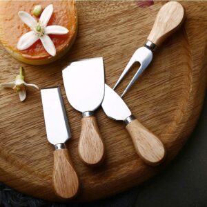 Cheese nife Set of 4 Pieces, Wooden Handle Cheese nife Set with Stainless Steel Blade, Cheese Cutter, Pizza Cutter & Fork, For Butter & Candy & Cheese Salad-B0DTVW1TTP
