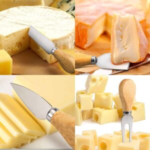 Cheese nife Set of 4 Pieces, Wooden Handle Cheese nife Set with Stainless Steel Blade, Cheese Cutter, Pizza Cutter & Fork, For Butter & Candy & Cheese Salad-B0DTVW1TTP