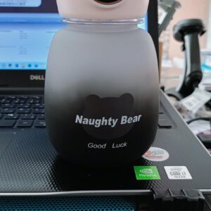 1Pcs Water Bottle For Kids Naughty Bear 650 Ml Animal Design Water Bottle With Straw Bpa Free (Browne X Black)-B0DTTSFGLN