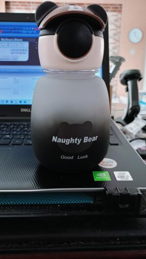 1Pcs Water Bottle For Kids Naughty Bear 650 Ml Animal Design Water Bottle With Straw Bpa Free (Browne X Black)-B0DTTSFGLN