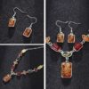 [1 PCs] Square Oval Amber African Style Women Necklace Hook Earrings Party Jewelry Set chic-B0CGTYNDQ8