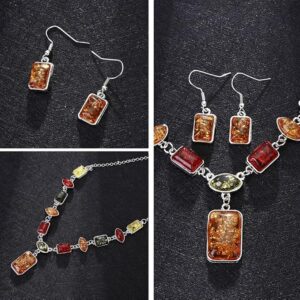 [1 PCs] Square Oval Amber African Style Women Necklace Hook Earrings Party Jewelry Set chic-B0CGTYNDQ8