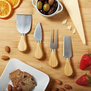 Cheese nife Set of 4 Pieces, Wooden Handle Cheese nife Set with Stainless Steel Blade, Cheese Cutter, Pizza Cutter & Fork, For Butter & Candy & Cheese Salad-B0DTVW1TTP