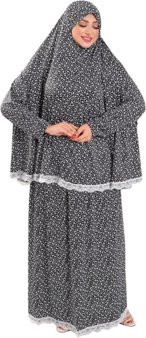 2 Piece Patterned Prayer Drop Cotton Feel Comfortable Fiber Material - Islamic Set High Quality Lace Tablis from 70k to 120k-B0DSPZPFM8