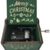 [1Pcs-Random Shape] Merry Christmas Wooden Hand Cranked Collectible Jingle Bell Themed Brown Music Box (Colored Merry Christmas Edition) (D)(00123J)-B0CN1SFKGF