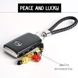 Handmade Rope Lucky Feng Shui Hanging Vintage Brass Money Bag Keychain - 1 piece-B0BM6WDBV4