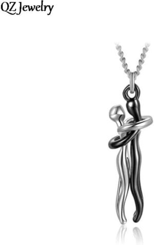 (1 Pc) Large New Necklace or keychain Exaggerated Stereoscopic Two People Hugging Metal Vintage Long Drop Nicklace for Women Girls Party Jewelry-B0DVT4RYY9