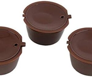 31G+grEGIYL._AC_ Pack of 3 Coffee Filter Capsule Cup Stainless Steel Mesh Reusable Capsule Cup with Brush and Spoon (Brown)-B07NF5V7SS