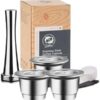 MySouq-Store [3 Pcs Cpsuls Stainless + Gift Small Spoon Stainless + 1 Temper] For Reusable Coffee Capsule Stainless Steel Rich Crema Espresso Refillable Filters Pod Fit Inissia Pixie Essenza Mini-B0DFWSR4TZ
