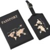 New Passport Cover Luggage Tag Set PU Leather Passport Protector Luggage Tags Passport Wallet ID Card Ticket Clip As Set Show (Black 1set)-B0DVQGZGQ3