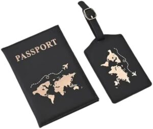 New Passport Cover Luggage Tag Set PU Leather Passport Protector Luggage Tags Passport Wallet ID Card Ticket Clip As Set Show (Black 1set)-B0DVQGZGQ3