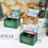 [1Pcs-Random Shape] Merry Christmas Wooden Hand Cranked Collectible Jingle Bell Themed Brown Music Box (Colored Merry Christmas Edition) (D)(00123J)-B0CN1SFKGF
