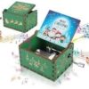 [1Pcs-Random Shape] Merry Christmas Wooden Hand Cranked Collectible Jingle Bell Themed Brown Music Box (Colored Merry Christmas Edition) (D)(00123J)-B0CN1SFKGF