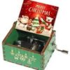 [1Pcs-Random Shape] Merry Christmas Wooden Hand Cranked Collectible Jingle Bell Themed Brown Music Box (Colored Merry Christmas Edition) (D)(00123J)-B0CN1SFKGF