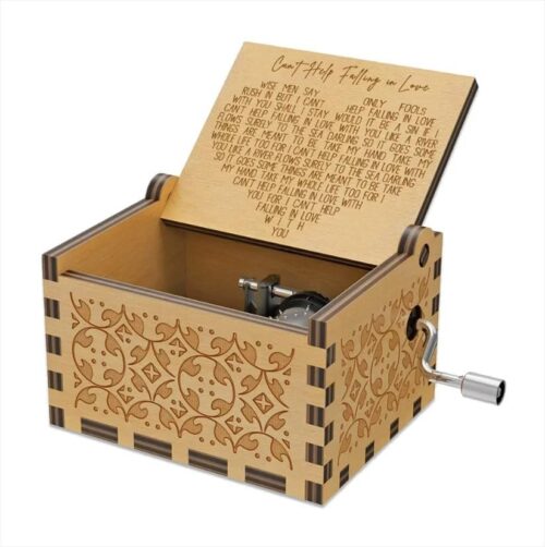 MySouq-Store Can't Help Falling in Love Wood Music Box, Laser Engraved Vintage Wooden Hand Crank Music Boxes Gifts for Valentine's Day/Anniversary/Wedding/Birthday/Christmas (Hear)-B0D3Z3M3N4