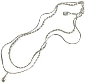 Fashion Silver Color Double Layer Waterdrop Pendant Necklace for Women Minimalist Metal Bead Clavicle Chain Necklace Jewelry As Shown-B0DVT3BMX9