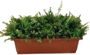 [1PCs -As Shown] Artificial flower basin and basin stand, Artificial Fern & Greenery Planter in Brown Rectangular Pot - نباتات صناعية بتنسيق رائع وكثيف-B0DY62PSBX