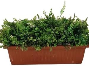 [1PCs -As Shown] Artificial flower basin and basin stand, Artificial Fern & Greenery Planter in Brown Rectangular Pot - نباتات صناعية بتنسيق رائع وكثيف-B0DY62PSBX