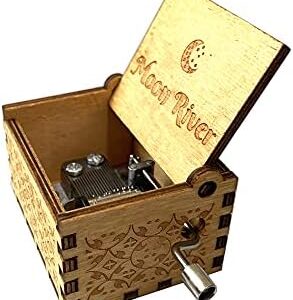 Moon River Wooden Music Box Hand Cranked Wood Engraved Music Box with Free Necklace(Moon River)-B09315MZLM