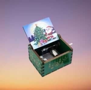 [1Pcs] Merry Christmas Wooden Hand Cranked Collectible Jingle Bell Themed Brown Music Box (Colored Merry Christmas Edition) (I) (0012I)-B0CM46CDFF