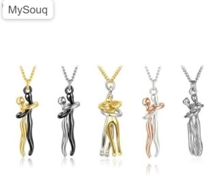 (1 Pc) Large New Necklace or keychain Exaggerated Stereoscopic Two People Hugging Metal Vintage Long Drop Nicklace for Women Girls Party Jewelry-B0DVT4RYY9