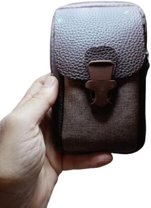 Men Cowhide Leather Mobile Phone Belt Bags Solid Color Three-layer Waist Pack Zipper Fanny Pack Outdoor Jogging Sports Bag 18X11X6 CM brown, C00B-B0DD7Q15PN