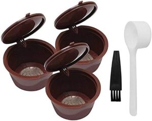 Pack of 3 Coffee Filter Capsule Cup Stainless Steel Mesh Reusable Capsule Cup with Brush and Spoon (Brown)-B07NF5V7SS