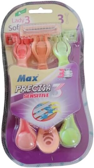 Lady 3 Soft Care Max Precisa Sensitive 3 Blades Facial Hair Remover Razor for Face, Women and Men (Multicolour) (Pack of 3)-B0DWLMMSFD